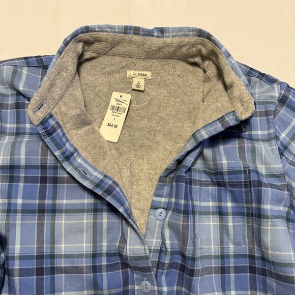NWT - LL Bean Women’s Medium Fleece Lined Flannel Shirt Blue Button Front 285013 - Picture 6 of 10